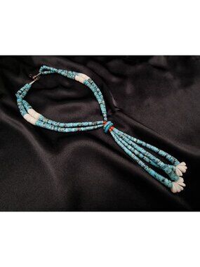 Rare Find Vintage Native American Heishi Turquoise Necklace With White Shell
